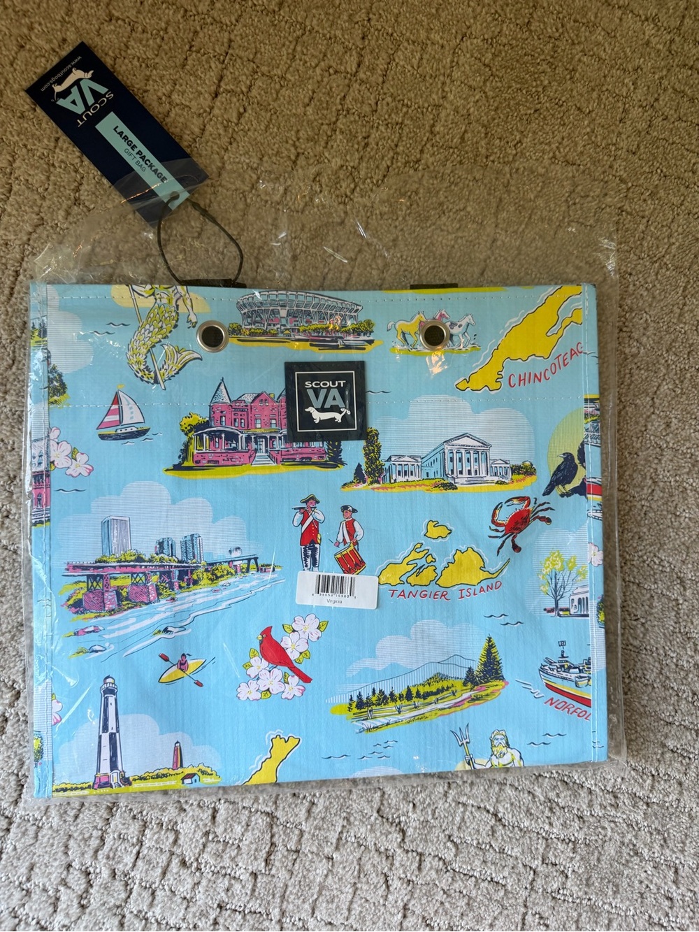 Scout Virginia VA Blue Illustration Tote with Yellow and Pink Accents
